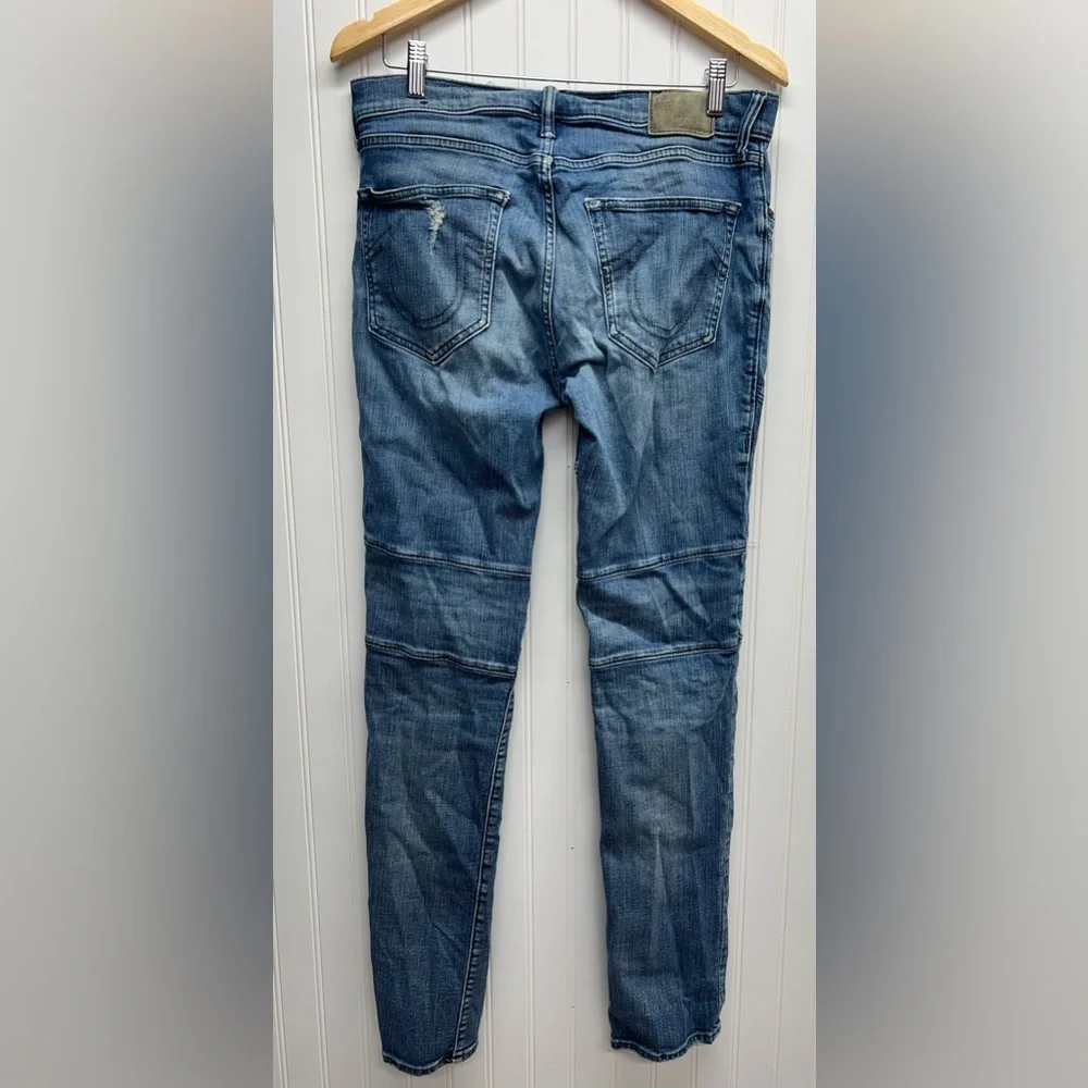 True Religion Jeans Men 31 Blue Rocco Biker Relaxed‎ Skinny Distressed Studded